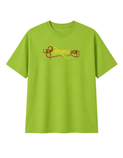 Lime green Shree Ganeshay Namah printed men's T-shirt