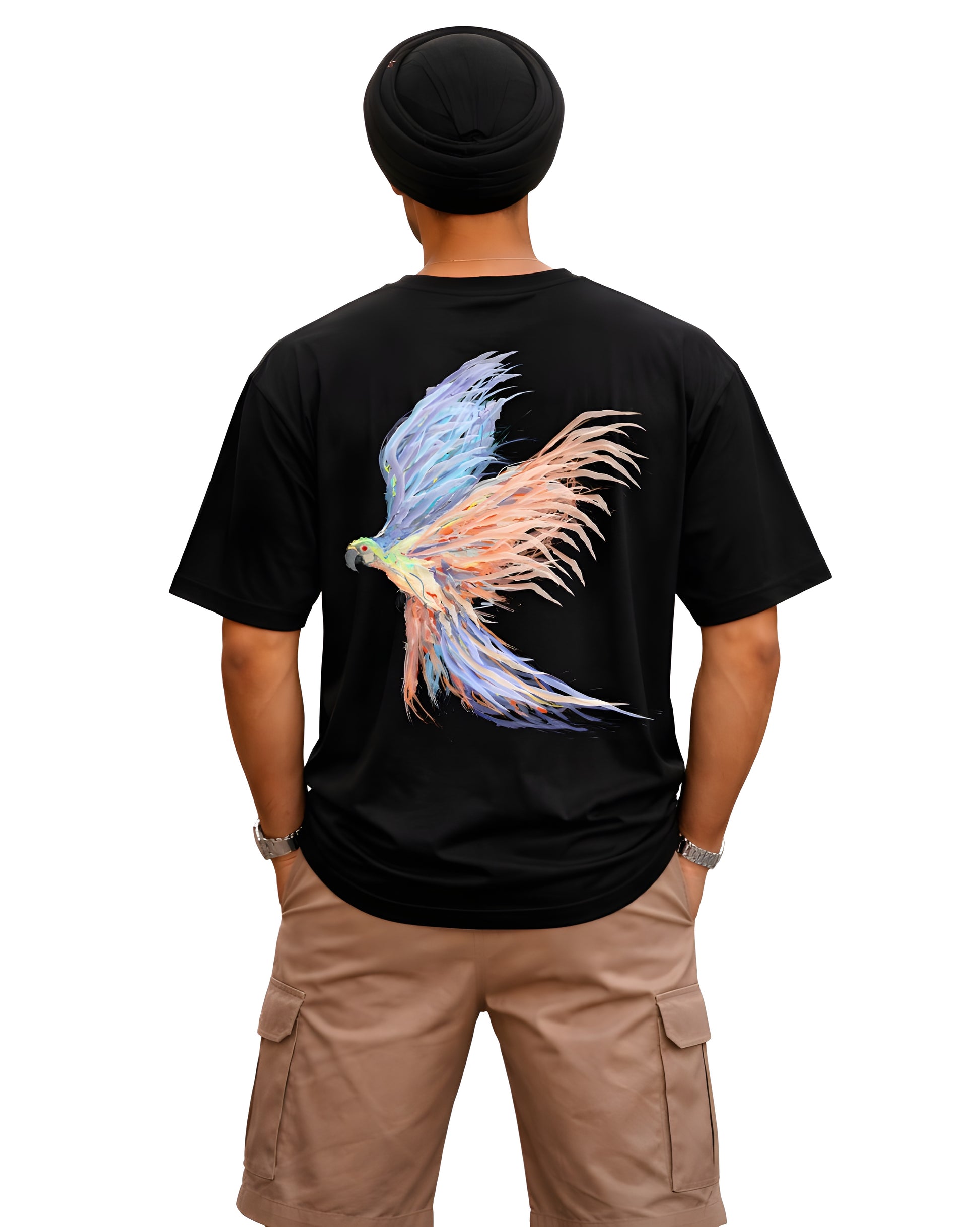 Bird graphic oversized t-shirt for men front design