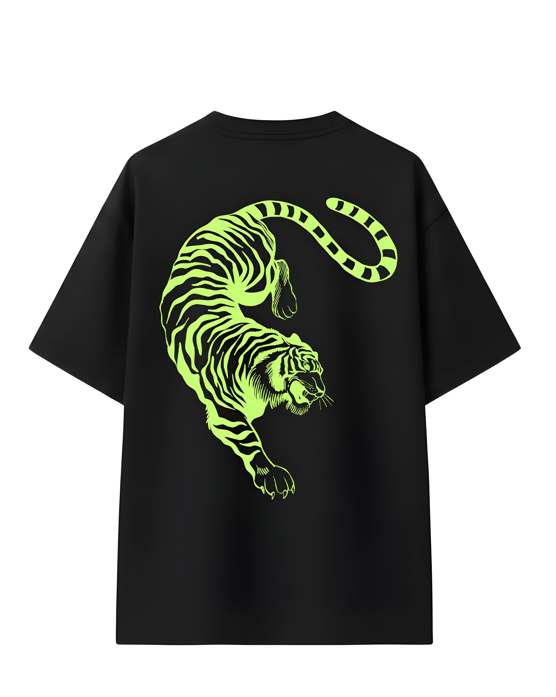 Premium oversized tiger print t-shirt back view black streetwear fashion