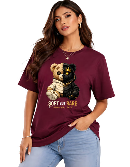 Maroon teddy bear regular cotton t-shirt front view