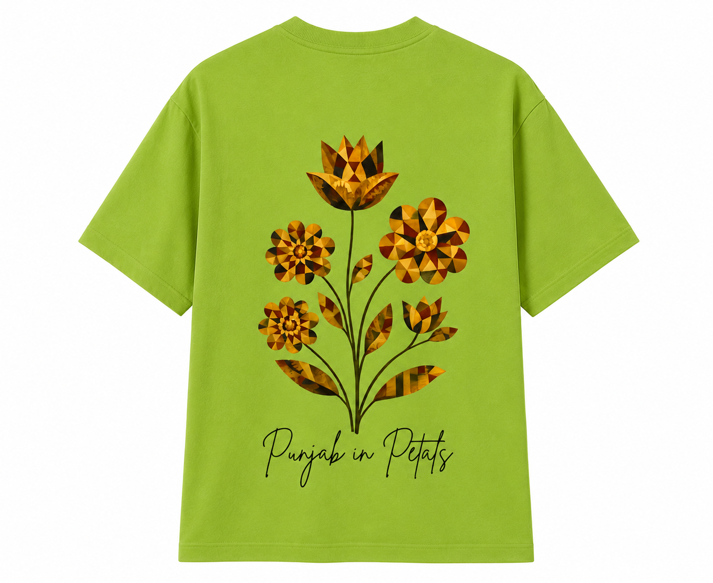 Back print oversized t-shirt with geometric floral artwork inspired by Punjab
