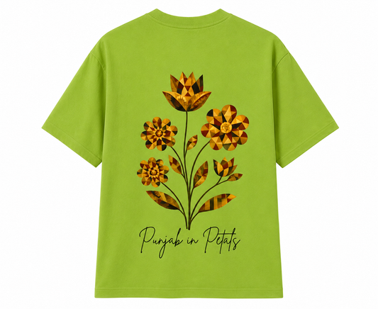 Back print oversized t-shirt with geometric floral artwork inspired by Punjab