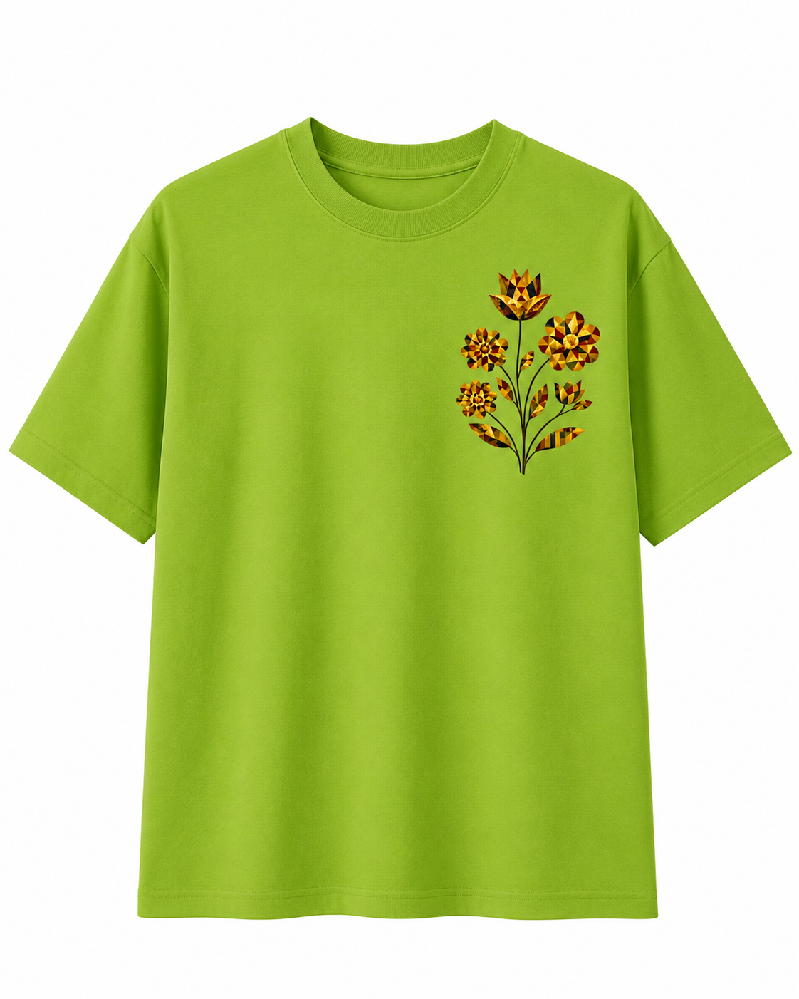 Women's oversized streetwear t-shirt featuring traditional Punjabi floral artwork