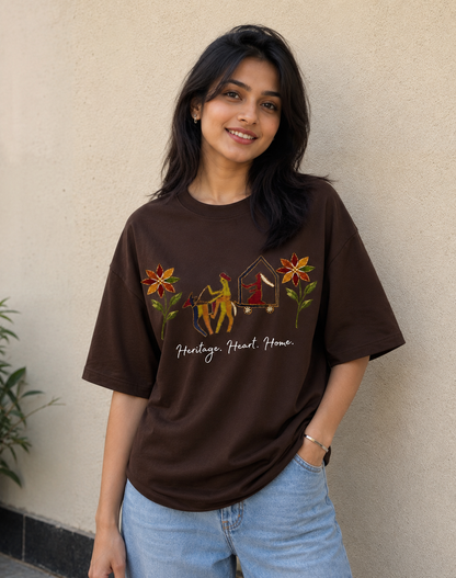 Women's oversized streetwear t-shirt with traditional Punjabi cultural design