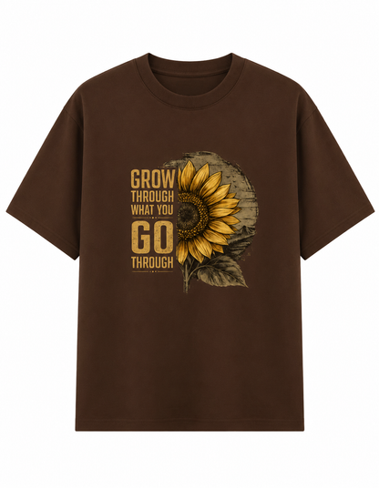 Premium Cotton Oversized Sunflower Graphic T-Shirt Styled with Light Blue Denim