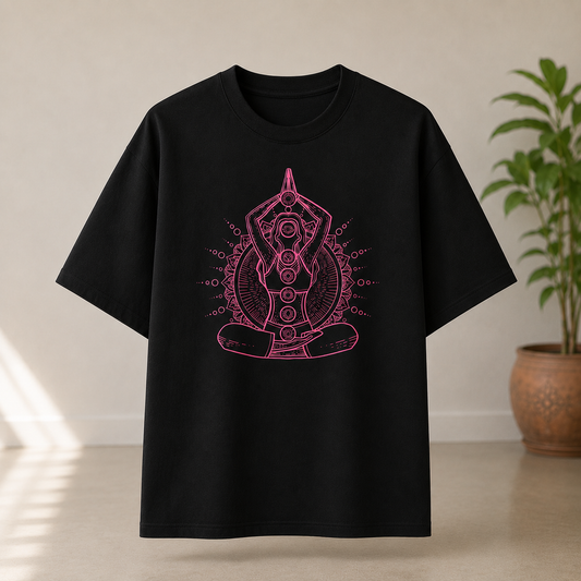 Comfort Fit Black Women's Yoga Graphic Cotton T-Shirt with Spiritual Design