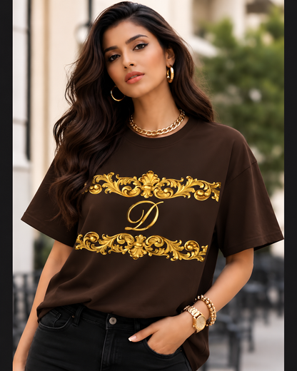 Indian female model wearing premium chocolate brown oversized cotton t-shirt