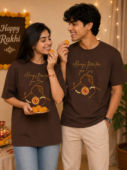 Chocolate brown Raksha Bandhan T-shirt for men celebrating the brother-sister bond
