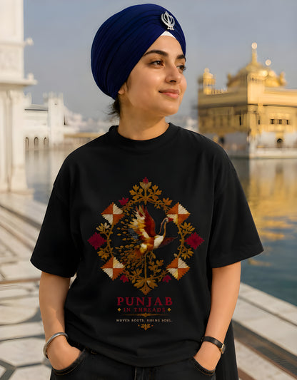 Dorenique Punjab in Threads Oversized T-Shirt for Women | Heritage Graphic Tee