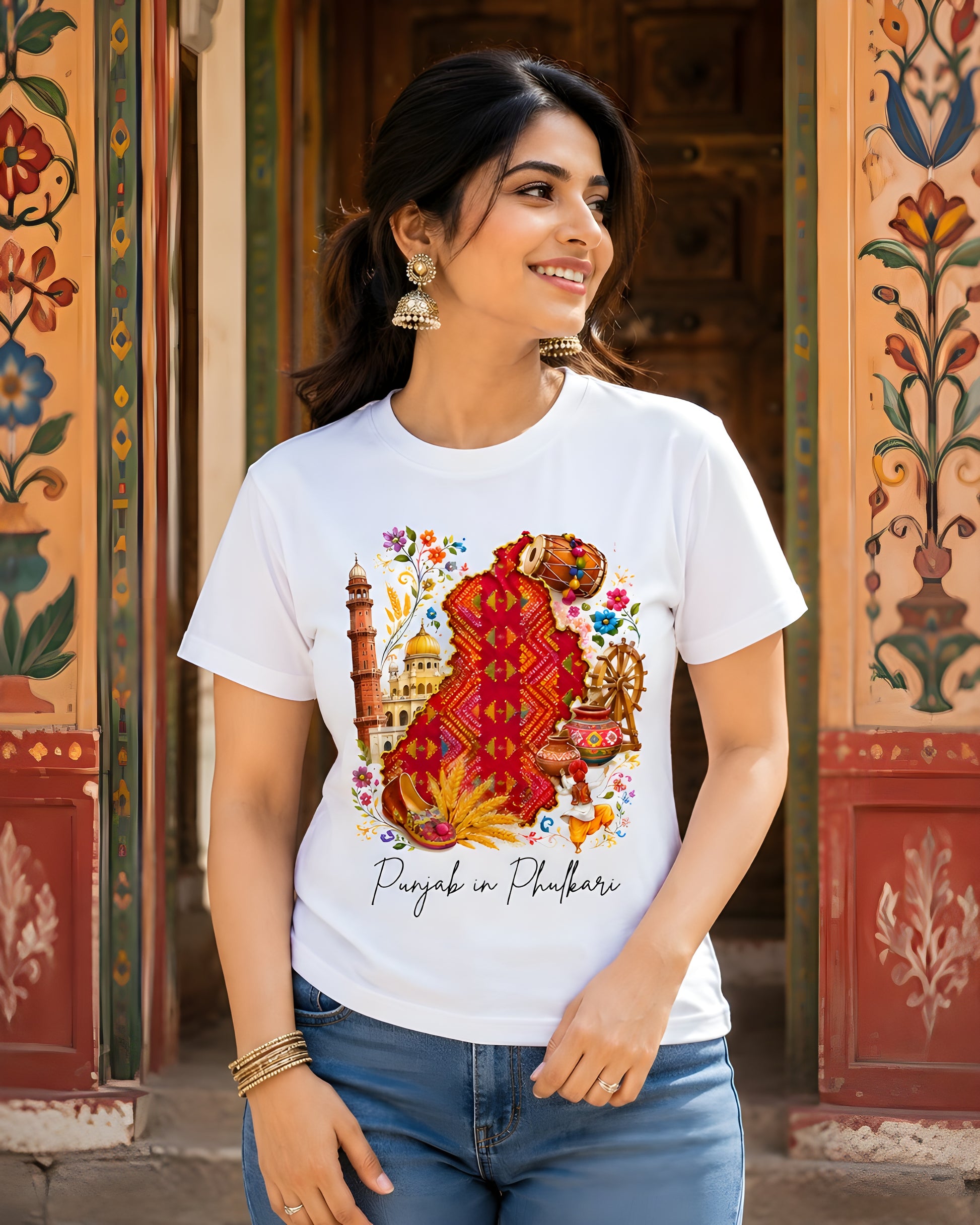Punjab in Phulkari women heritage graphic t-shirt front design