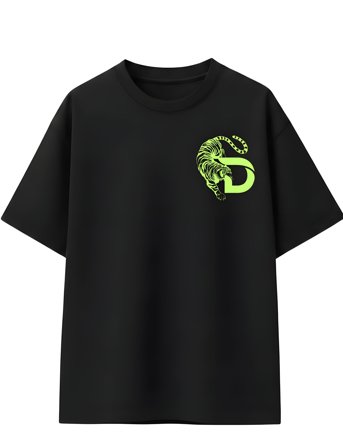 Bold neon green tiger graphic oversized tee for men by Dorenique