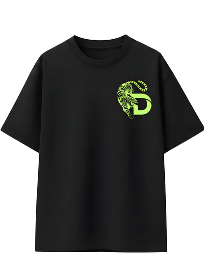 Bold neon green tiger graphic oversized tee for men by Dorenique