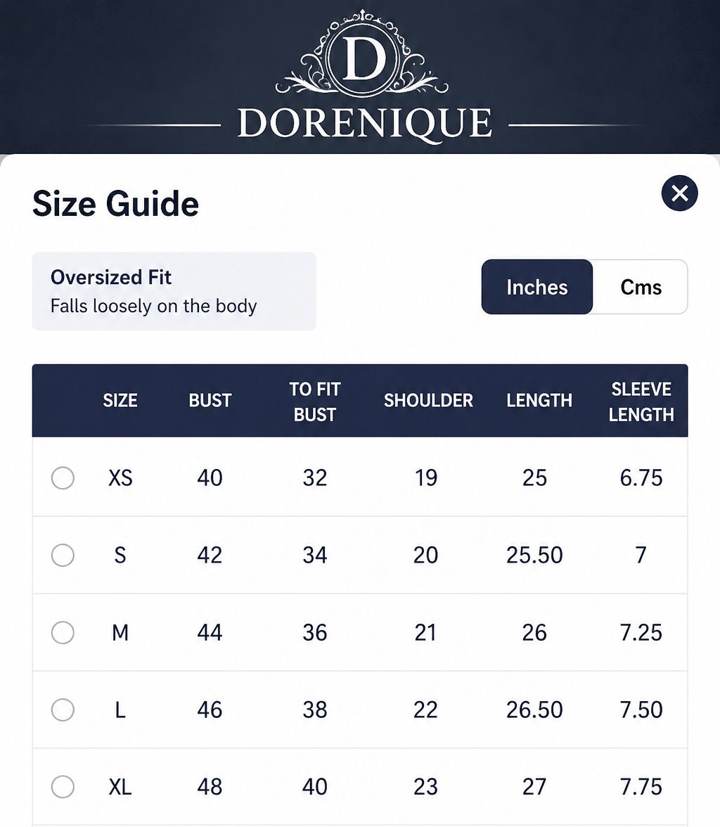 Size chart for Dorenique Rooted in Color Oversized T-Shirt for Women | Artistic Graphic Tee