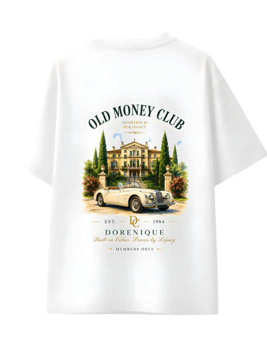 Old Money Club oversized t-shirt front graphic