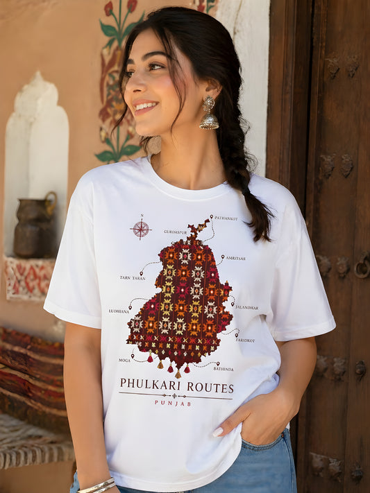 Phulkari routes Punjab graphic t-shirt front design