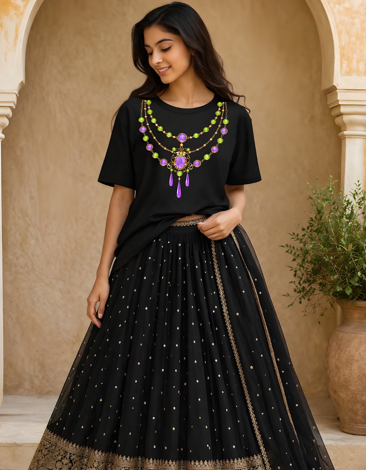 Royal black oversized t-shirt for women front design