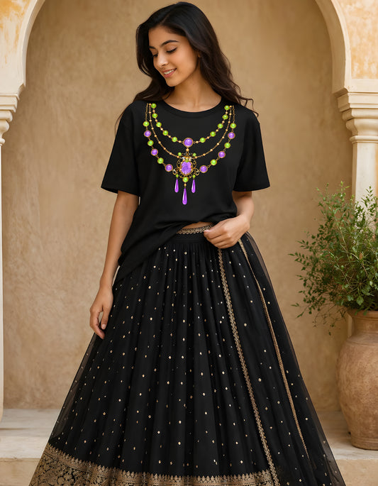 Royal black oversized t-shirt for women front design