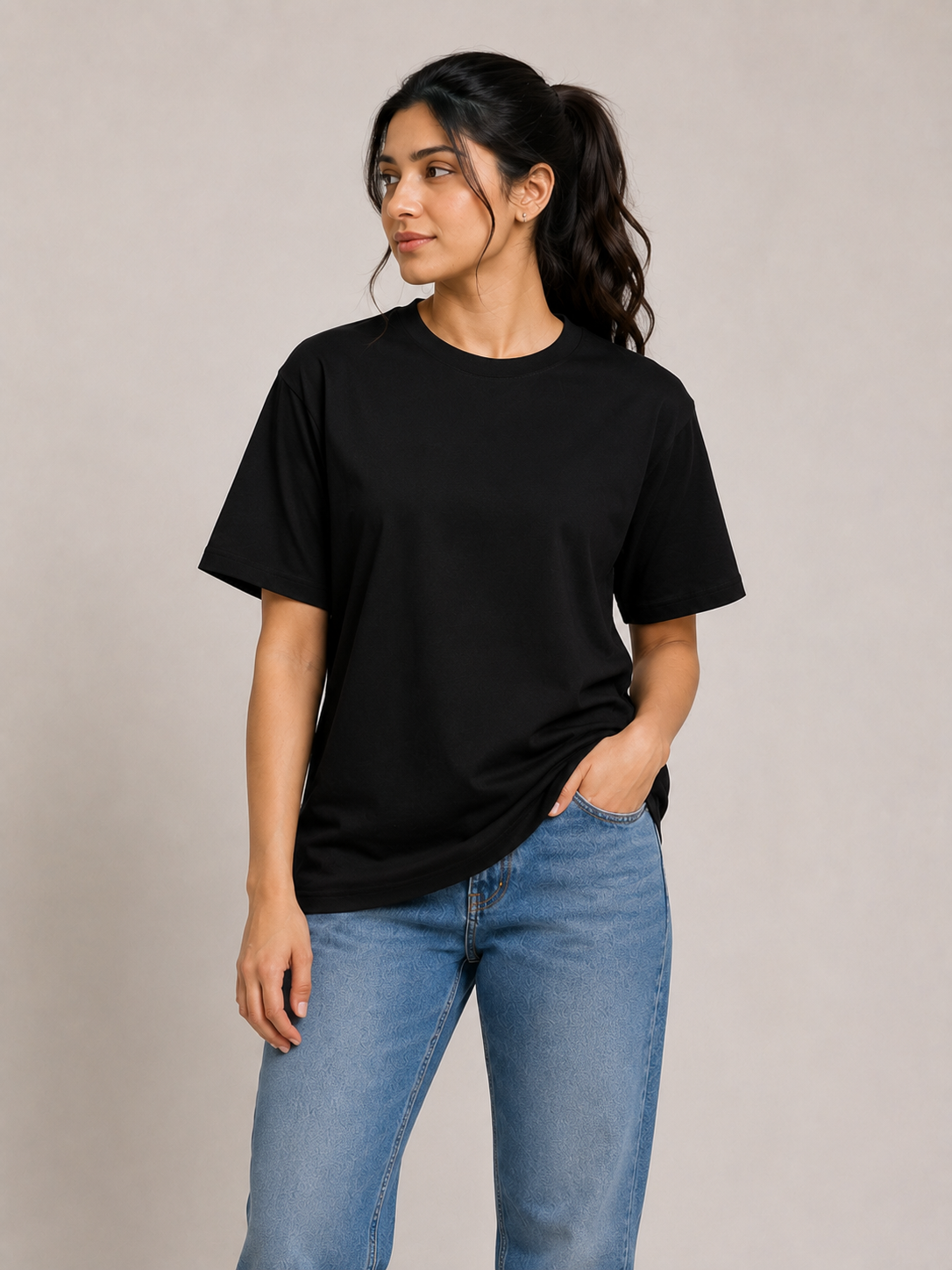 DORENIQUE Premium Black Oversized T-Shirt Front View