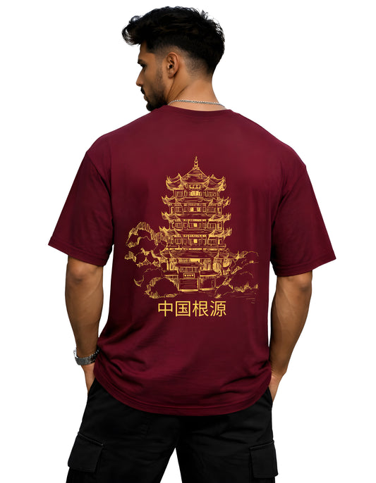 Premium maroon dragon graphic tee men