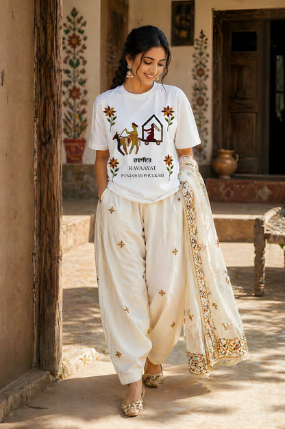 Women premium cotton Phulkari artwork t-shirt