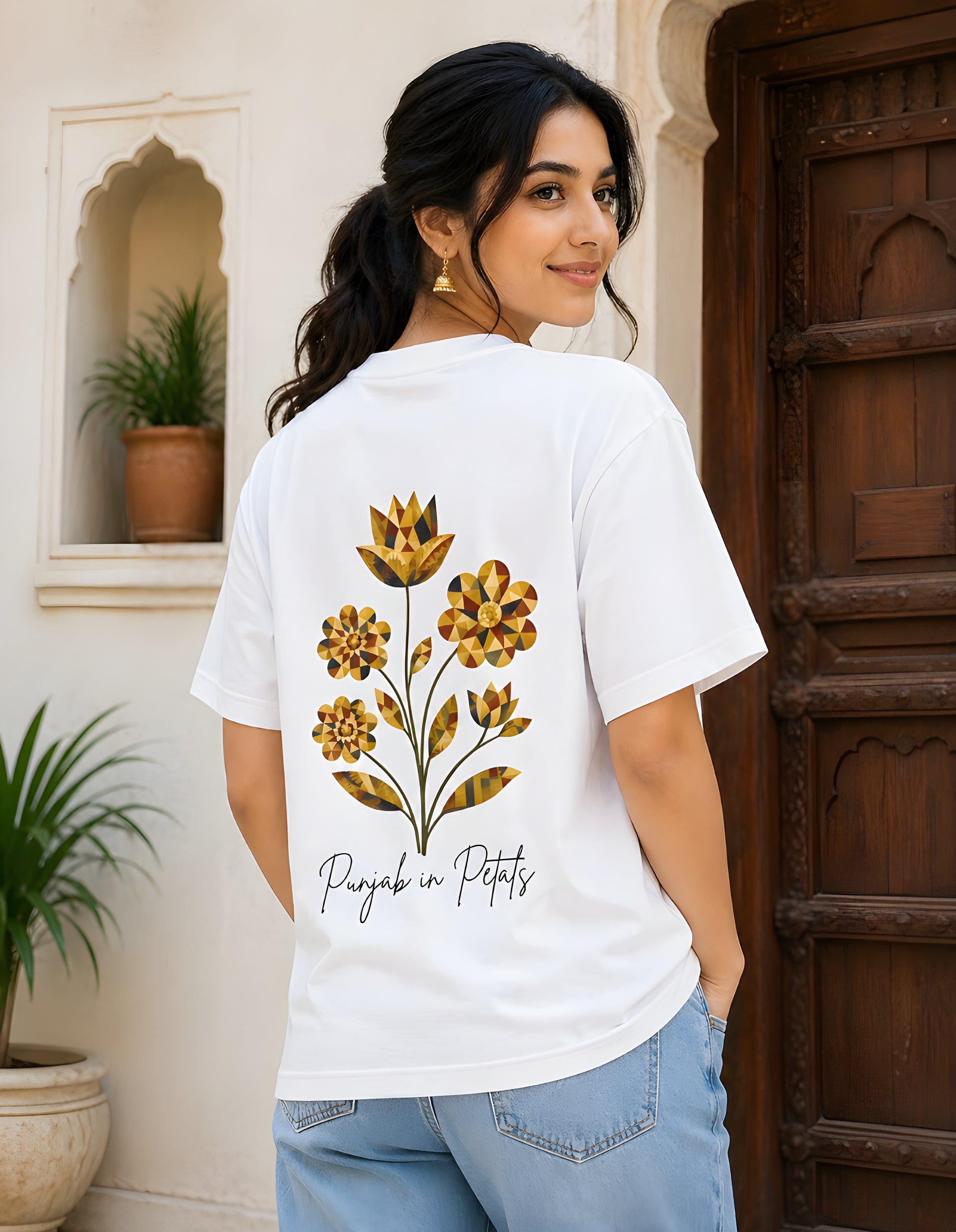 Floral oversized graphic tee Punjab inspired design