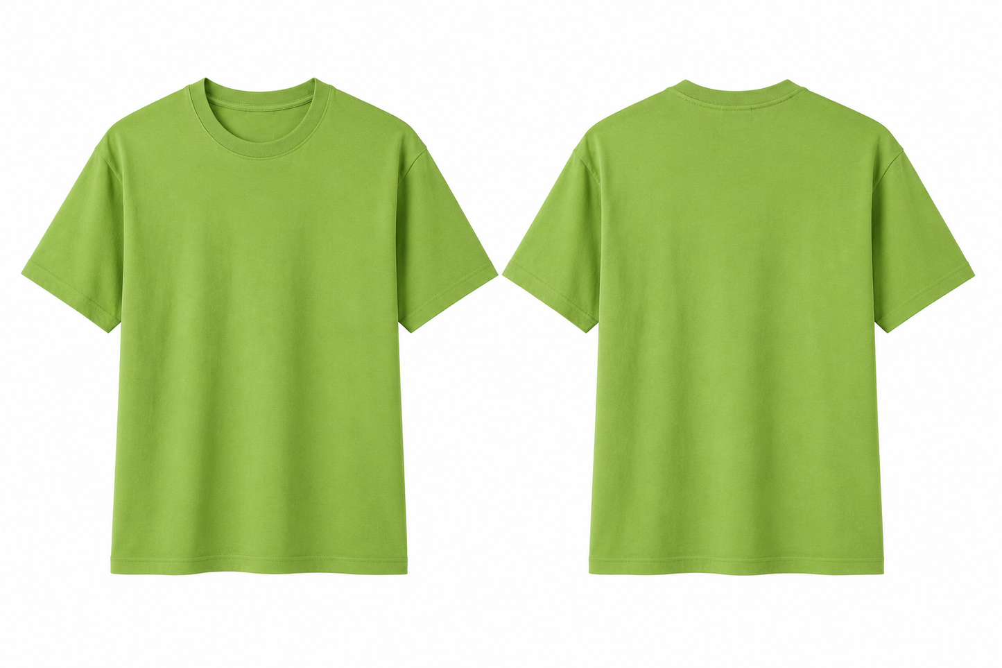 A bright lime green short-sleeve crewneck t-shirt shown from both the front and back views against a plain white background.