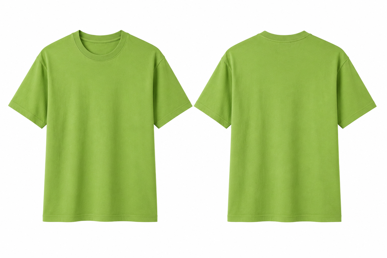A bright lime green short-sleeve crewneck t-shirt shown from both the front and back views against a plain white background.