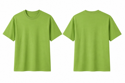 A bright lime green short-sleeve crewneck t-shirt shown from both the front and back views against a plain white background.