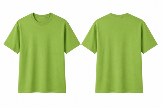 A bright lime green short-sleeve crewneck t-shirt shown from both the front and back views against a plain white background.