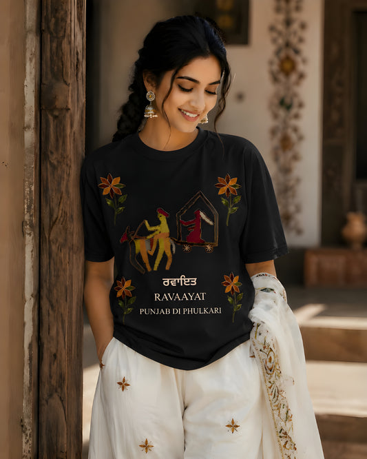 Punjabi heritage fusion tee women premium cotton
