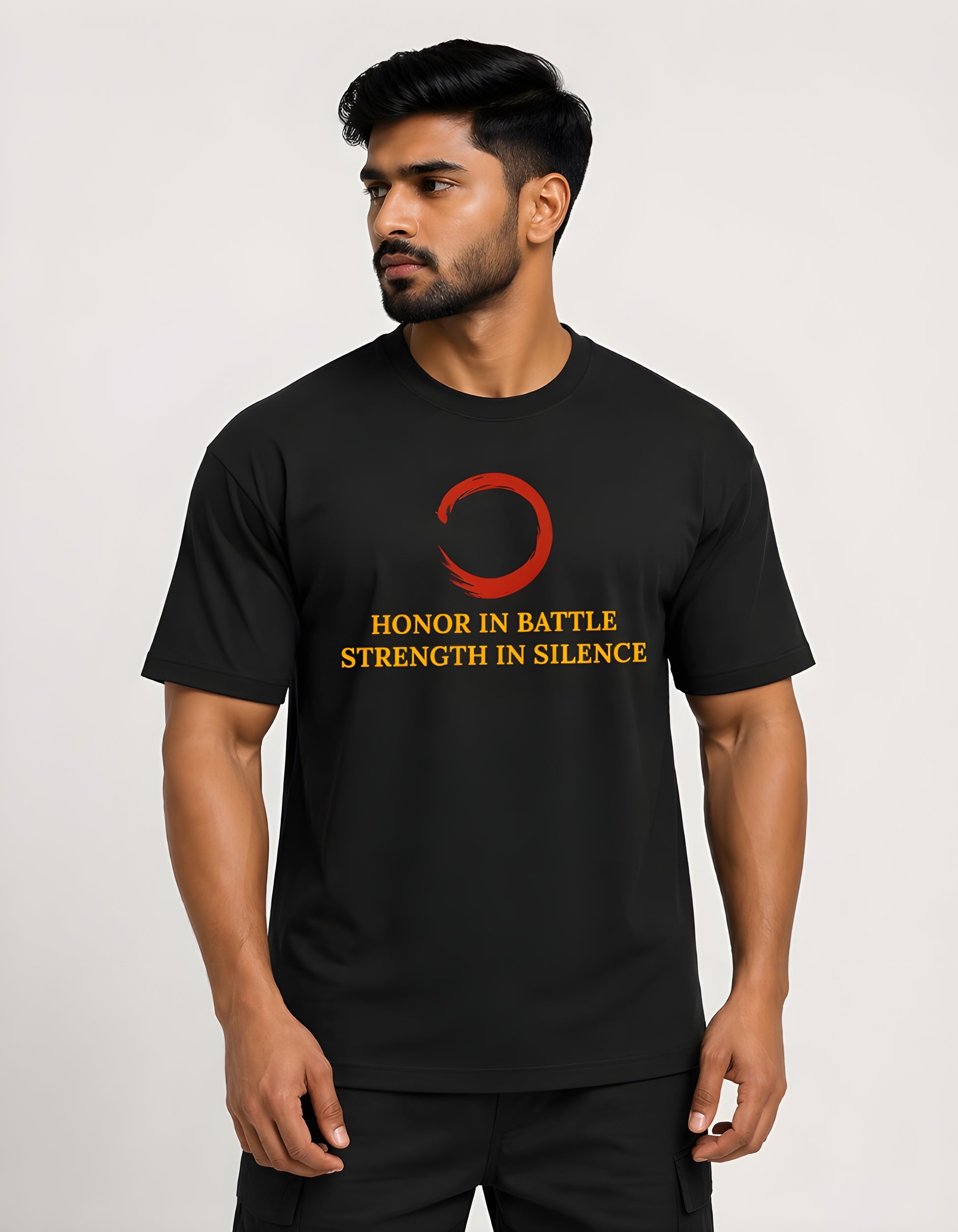 Black samurai oversized t-shirt for men front view