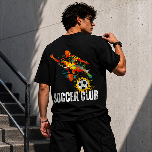 Black Soccer T Shirt with Football Graphic Design