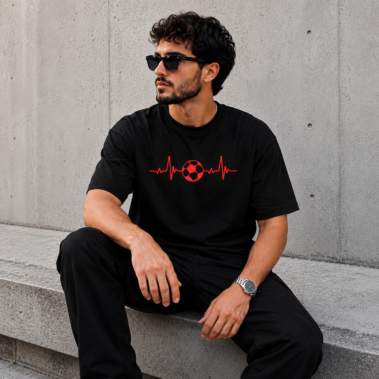 Football Lover T-Shirt with Heartbeat Soccer Ball Print