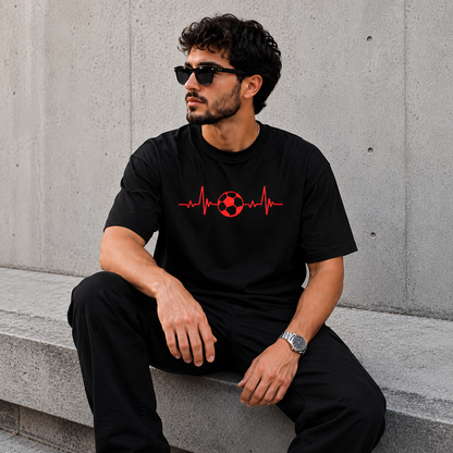 Football Lover T-Shirt with Heartbeat Soccer Ball Print