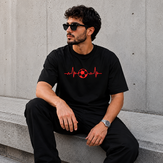Football Lover T-Shirt with Heartbeat Soccer Ball Print