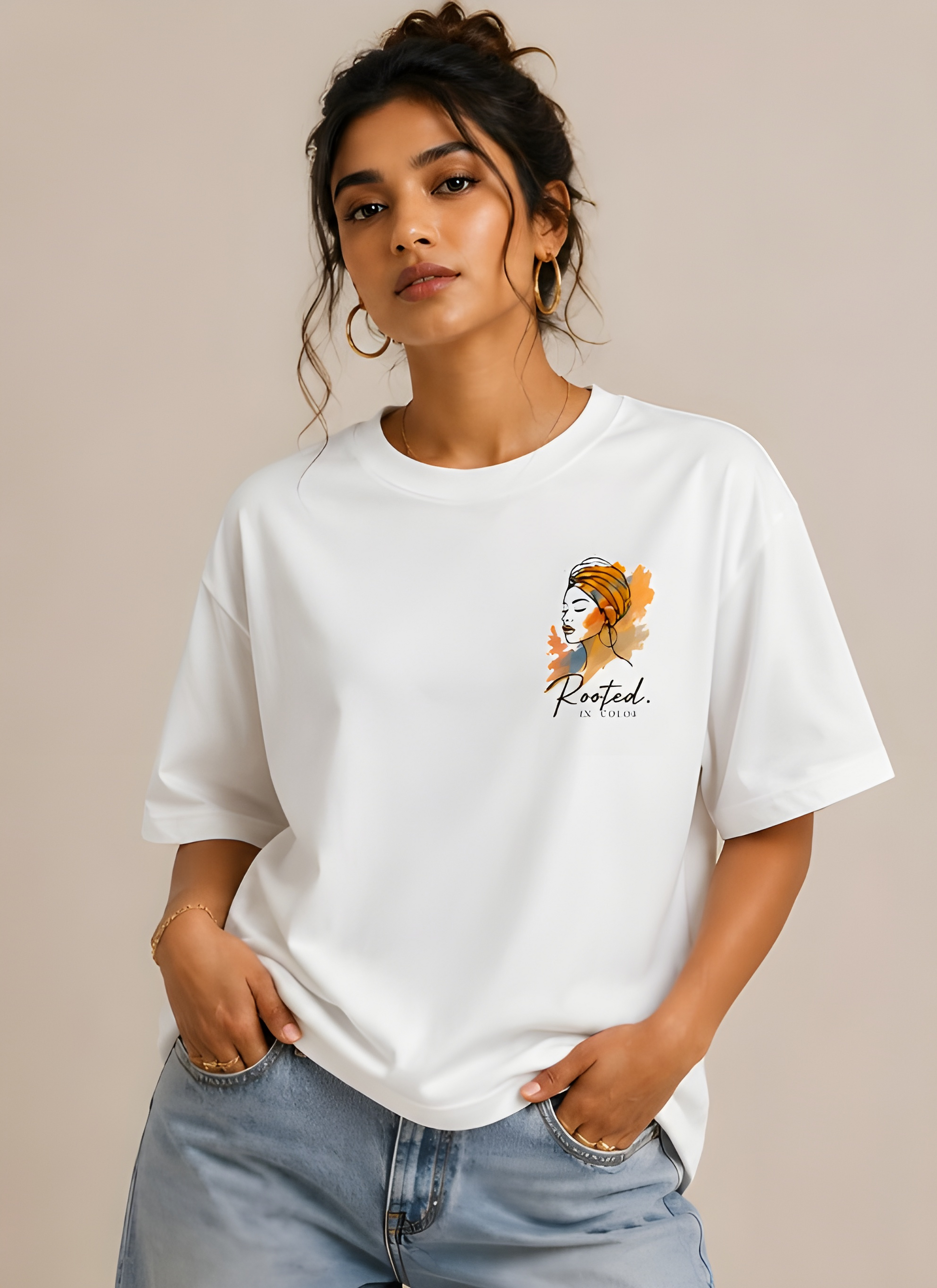 Casual oversized women t-shirt with artistic design